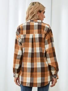 SHEIN LUNE 落肩格紋長款襯衫 - 彩色 - 查看 2