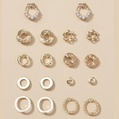 9pairs Faux Pearl Decor Earrings