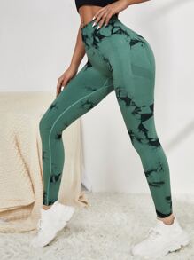 Yoga Trendy Quần Leggings Thể thao Nữ Cà vạt nhuộm - màu xanh lá - Xem 2