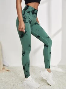 Yoga Trendy Quần Leggings Thể thao Nữ Cà vạt nhuộm - màu xanh lá - Xem 3