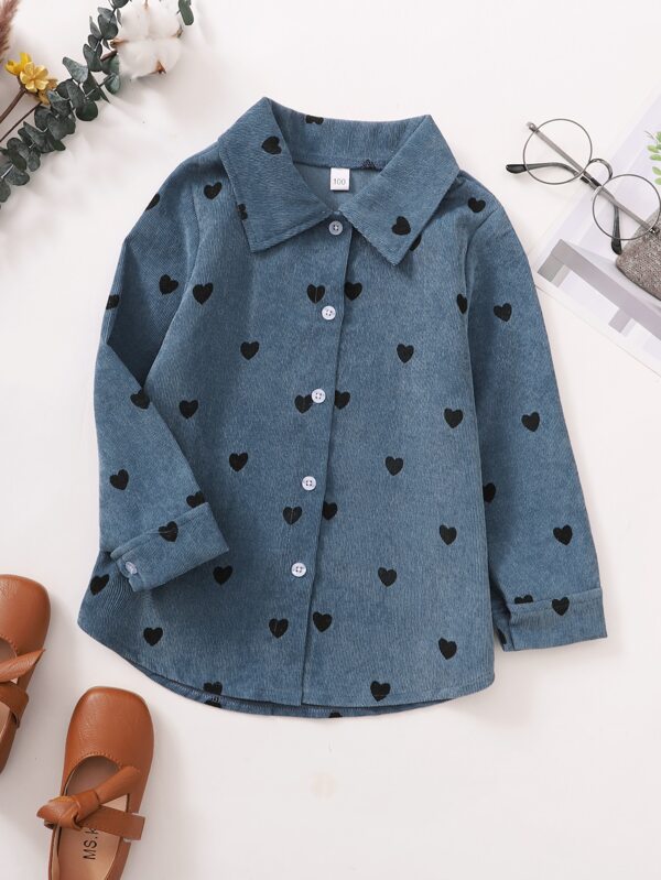 SHEIN Blusa De Pana Con Estampado De Corazones Para Jóvenes Niñas
