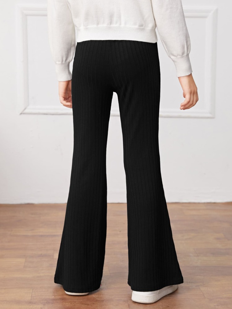 SHEIN Leap Crew Tween Girl Black Simple Wide Leg Pants - Black - View 2