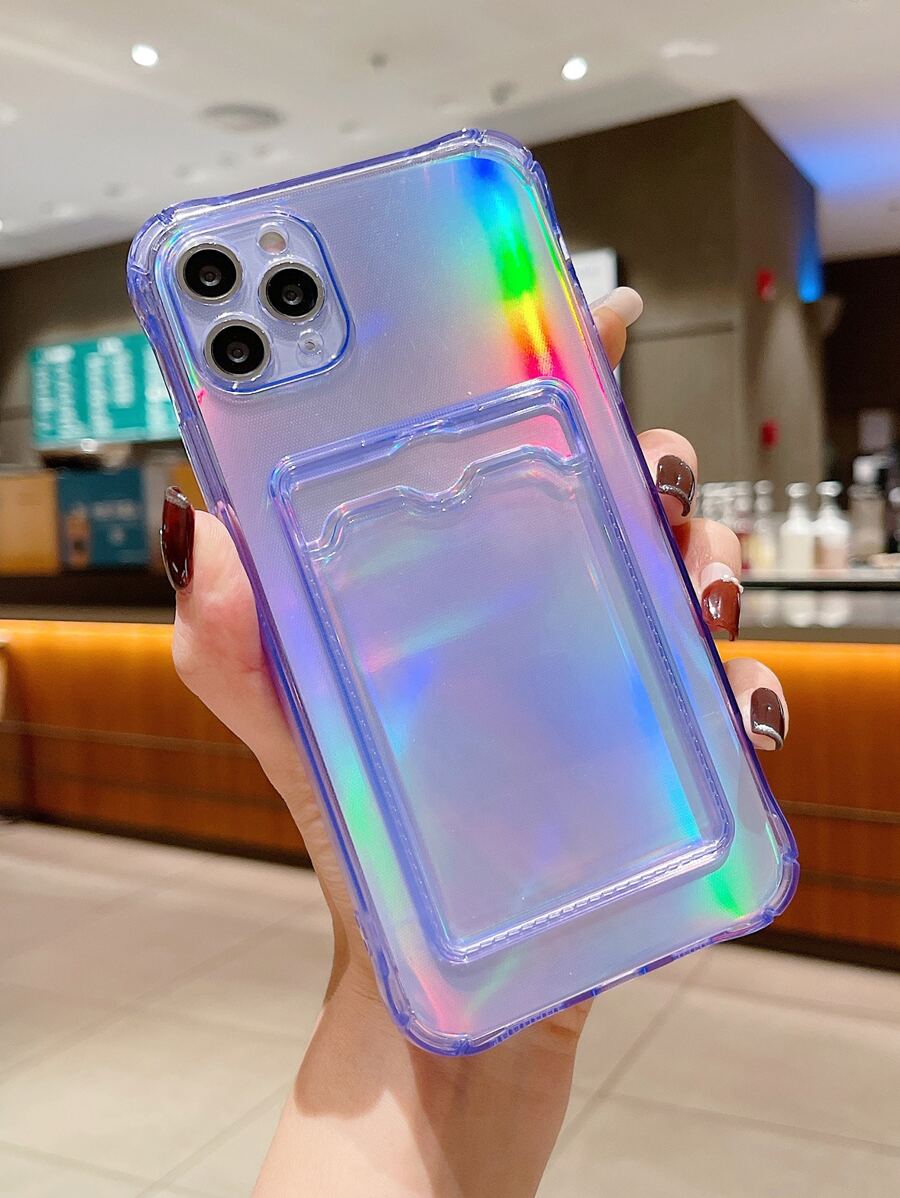 Ốp điện thoại có khe cắm thẻ rõ ràng bằng giấy Laser Tương thích với iPhone 11,IPhone 13,IPhone 14 Pro Max - Màu tím - Xem 1