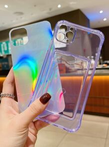 Ốp điện thoại có khe cắm thẻ rõ ràng bằng giấy Laser Tương thích với iPhone 11,IPhone 13,IPhone 14 Pro Max - Màu tím - Xem 4
