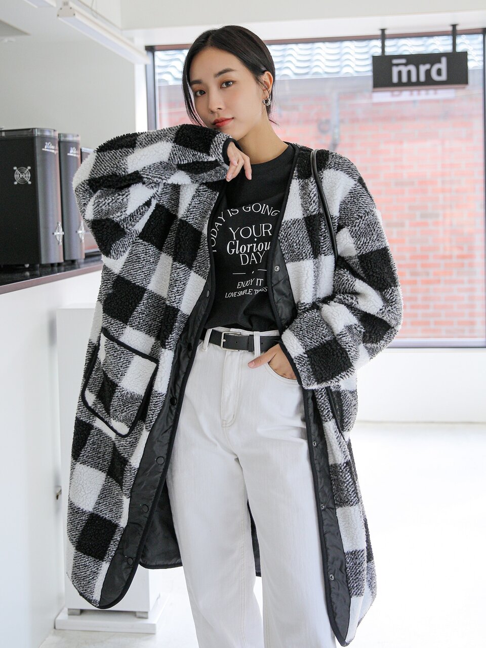 Buffalo Plaid Print Drop Shoulder Teddy Coat