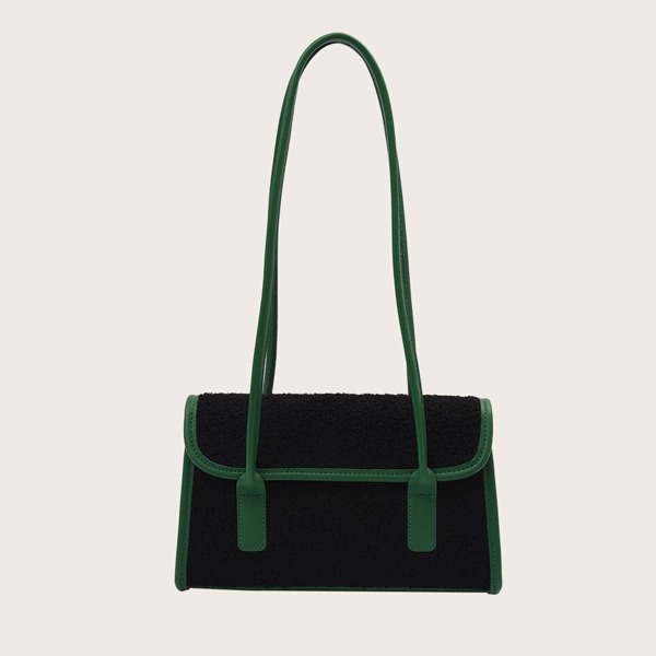 

Contrast Binding Fluffy Square Bag, Black