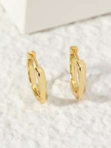 Geo Hoop Earrings - Yellow Gold - View 2
