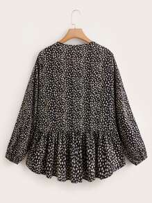 SHEIN LUNE Plus Allover Print Peplum Blouse - Black and White - View 2
