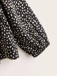 SHEIN LUNE Plus Allover Print Peplum Blouse - Black and White - View 3