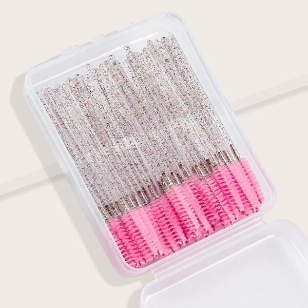 

50pcs Disposable Eyelash Brush With Storage Box, Pink