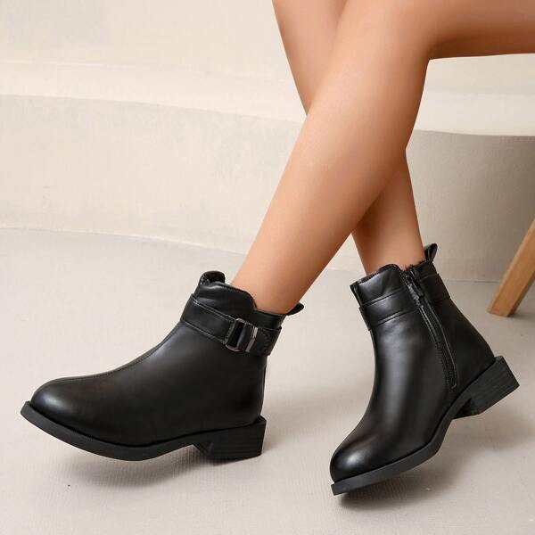 

Side Zip Buckle Detail Classic Boots, Black