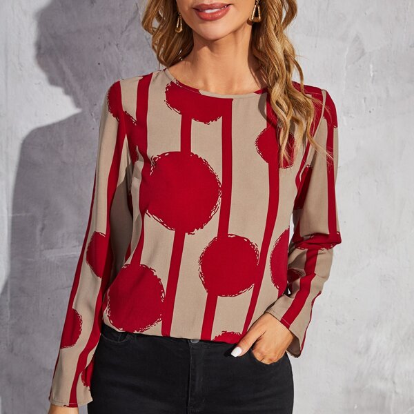 

Round Neck Polka Dot Top, Multicolor