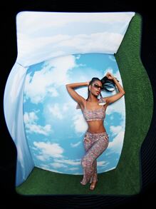 SHEIN VCAY 段染肩部打結上衣和鏤空長褲套裝 - 彩色 - 查看 5