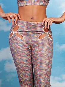 SHEIN VCAY 段染肩部打結上衣和鏤空長褲套裝 - 彩色 - 查看 6