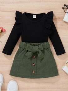 Bộ hai mảnh Gái Thắt lưng Nút Xù Khối Màu Giải trí - Nhiều màu - Xem 1