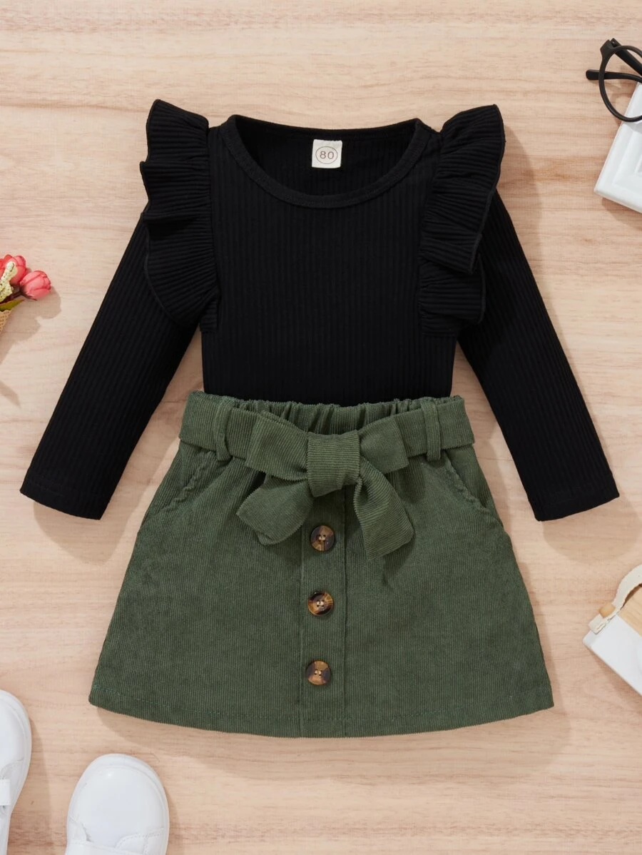 Bộ hai mảnh Gái Thắt lưng Nút Xù Khối Màu Giải trí - Nhiều màu - Xem 1