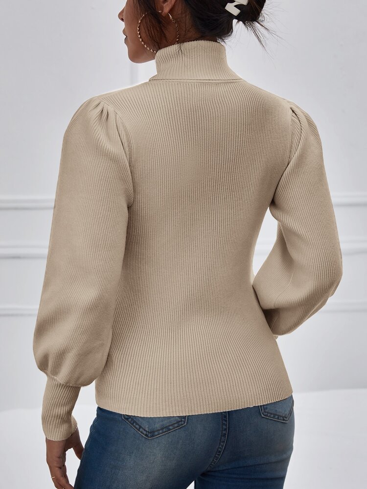 Solid Bishop Sleeve Turtle Neck Sweater In Fall/Winter