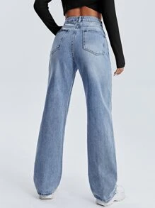 SHEIN High Waist Straight Leg Jeans - Light Wash - View 2