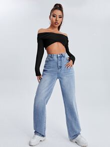 SHEIN High Waist Straight Leg Jeans - Light Wash - View 5