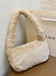 Túi vuông Zip Girls Fluffy - Màu Khaki - Xem 1