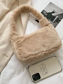 Túi vuông Zip Girls Fluffy - Màu Khaki - Xem 2