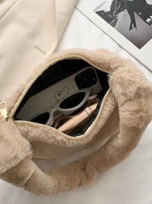 Túi vuông Zip Girls Fluffy - Màu Khaki - Xem 3