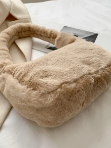 Túi vuông Zip Girls Fluffy - Màu Khaki - Xem 4