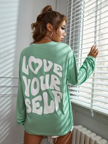 SHEIN Unity Slogan Graphic Drop Shoulder Tee Graphic Tees Women Tops - Mint Green - View 1