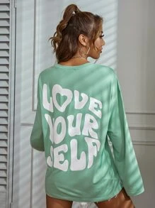 SHEIN Unity Slogan Graphic Drop Shoulder Tee Graphic Tees Women Tops - Mint Green - View 2