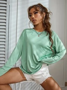 SHEIN Unity Slogan Graphic Drop Shoulder Tee Graphic Tees Women Tops - Mint Green - View 3