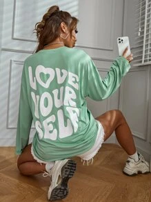 SHEIN Unity Slogan Graphic Drop Shoulder Tee Graphic Tees Women Tops - Mint Green - View 5