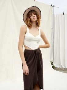 SHEIN Solid Asymmetrical Hem Tank Top - White - View 4