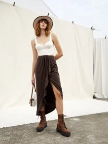 SHEIN Solid Asymmetrical Hem Tank Top - White - View 5