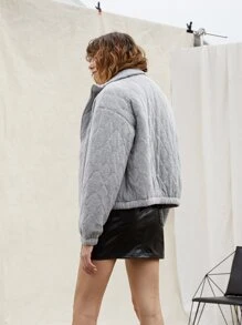 SHEINNeu Drop Shoulder Zipper Padded Coat - Light Grey - View 2