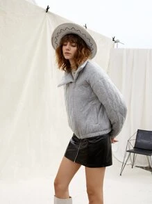 SHEINNeu Drop Shoulder Zipper Padded Coat - Light Grey - View 3