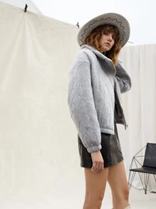 SHEINNeu Drop Shoulder Zipper Padded Coat - Light Grey - View 4