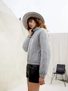 SHEINNeu Drop Shoulder Zipper Padded Coat - Light Grey - View 6