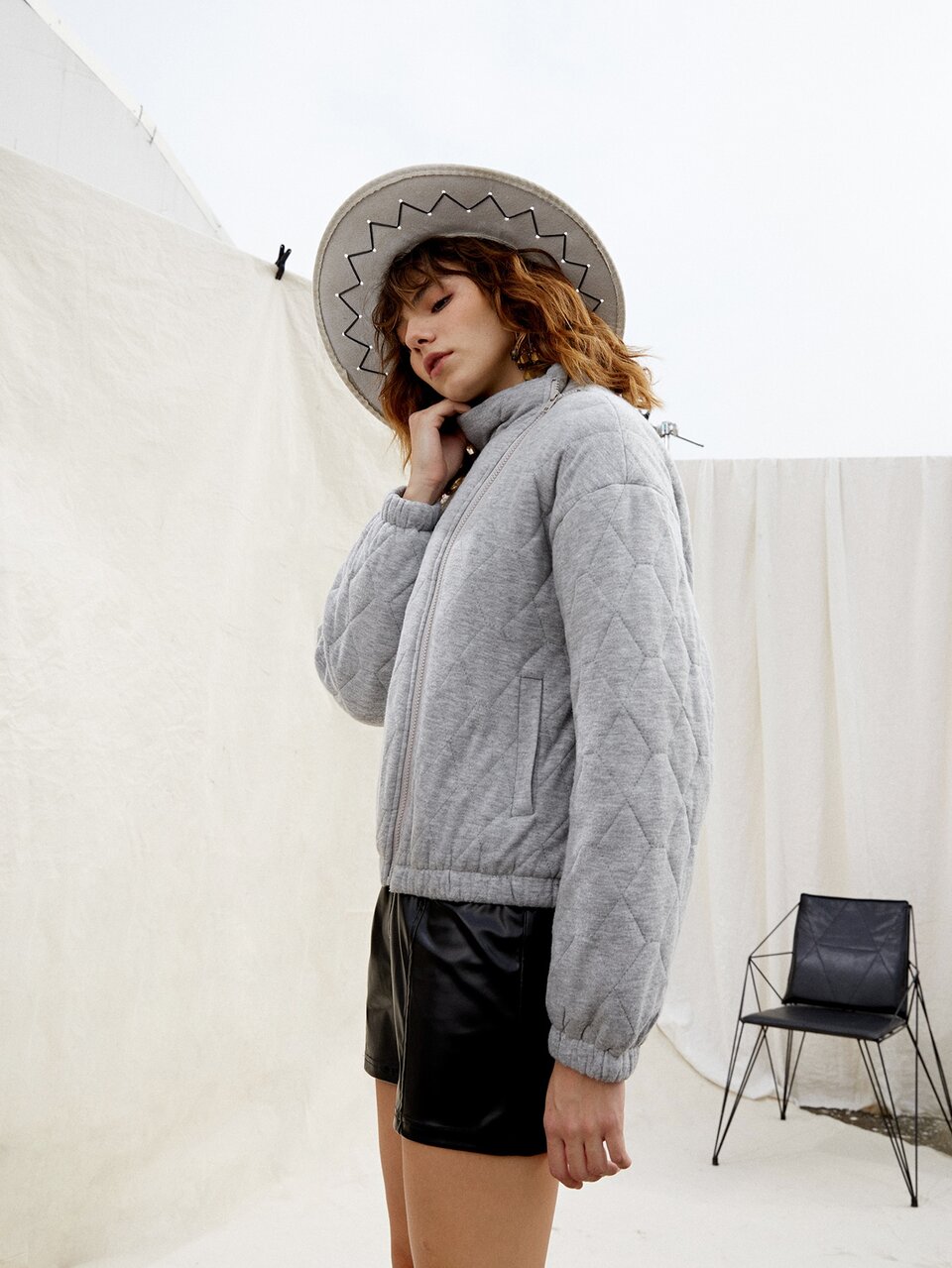 Drop Shoulder Zipper Padded Coat