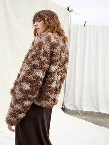 SHEIN Tie Dye Fuzzy Coat - Brown - View 2