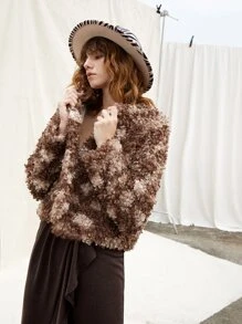 SHEIN Tie Dye Fuzzy Coat - Brown - View 5