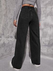 Light Wash Wide Leg Jeans - Black - View 2
