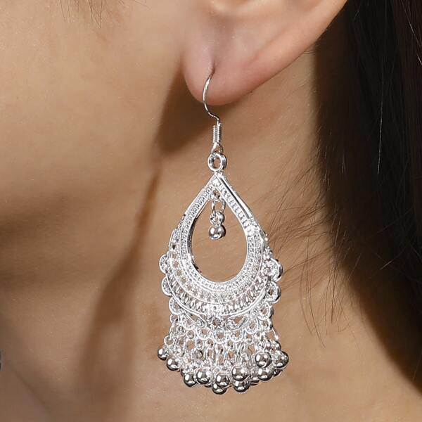 

Round Ball Decor Drop Earrings, Silver