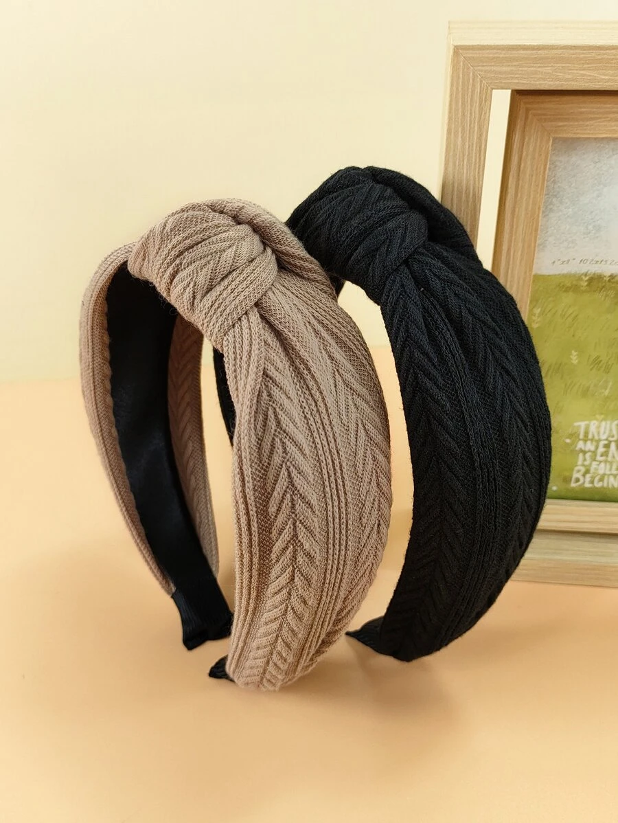 2 piezas Diadema de punto a rayas de moda para mujer, Diadema, Aros para el cabello, Accesorios para el cabello