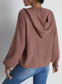 RueChic Drop Shoulder Zip Up Hooded Cardigan,Long Sleeve Tops In Fall/Winter - Redwood - View 2