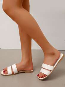 Double Strap Slide Sandals - White - View 4