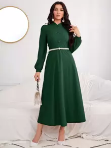 旗袍領青蛙紐扣不附腰帶洋裝