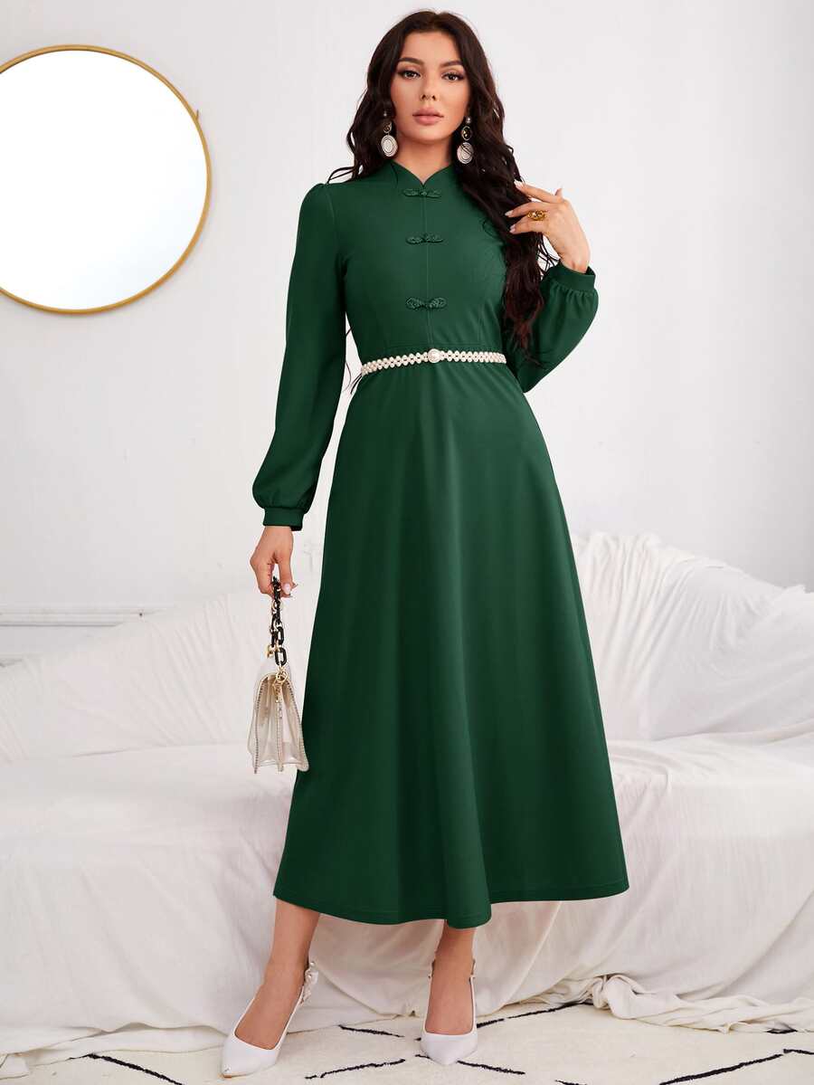 旗袍領青蛙紐扣不附腰帶洋裝
