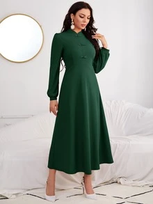旗袍領青蛙紐扣不附腰帶洋裝