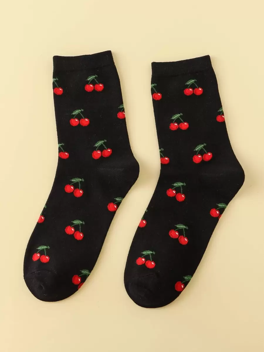 Cherry Print Crew Socks