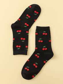 Cherry Print Crew Socks